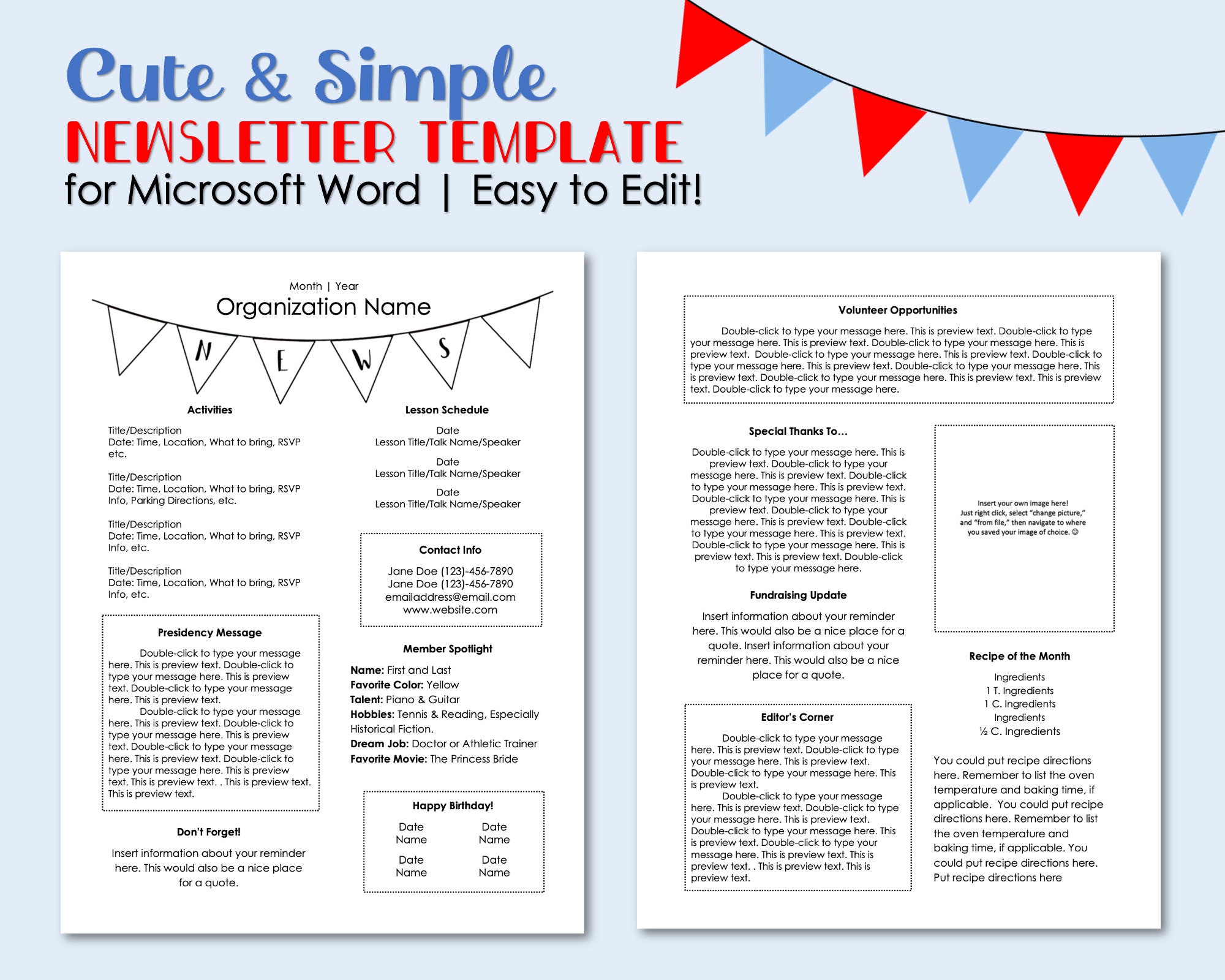 Newsletter Template Editable in Microsoft Word Instant Download Newsletter Template Editable in Microsoft Word Instant Download