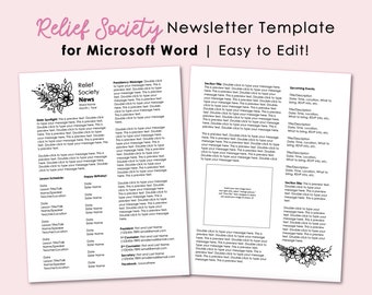 Relief Society Editable Newsletter Template - Microsoft Word - LDS - Download - Printable