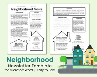Neighborhood Newsletter Template - Editable in Microsoft Word - Instant Download - Printable - HOA