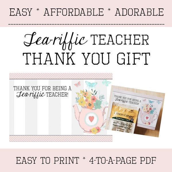 Teacher Appreciation Gift Tag - Thank You Gift Tag - Easy - Tea - Instant Download - Printable