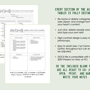 Editable Relief Society Agendas for Sunday and Presidency Meetings ...