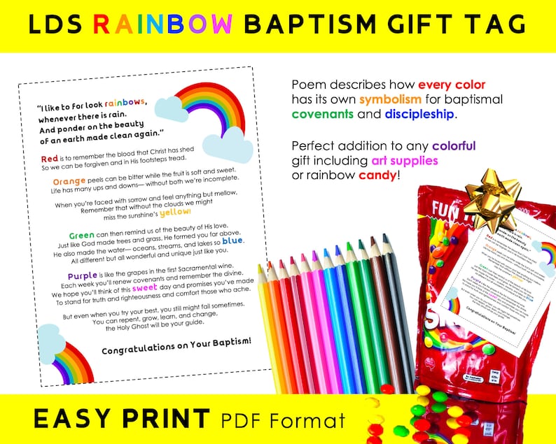 LDS Baptism Gift Tag Rainbow Poem Printable image 1