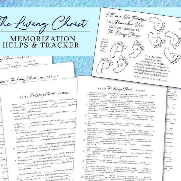 The Living Christ Memorizing Helps and Tracker - Printable - LDS - Memory Aid