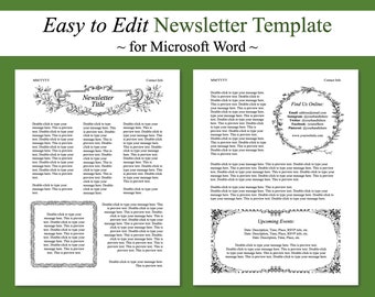 Editable Newsletter Template for Microsoft Word - Instant Download - Printable - Frames