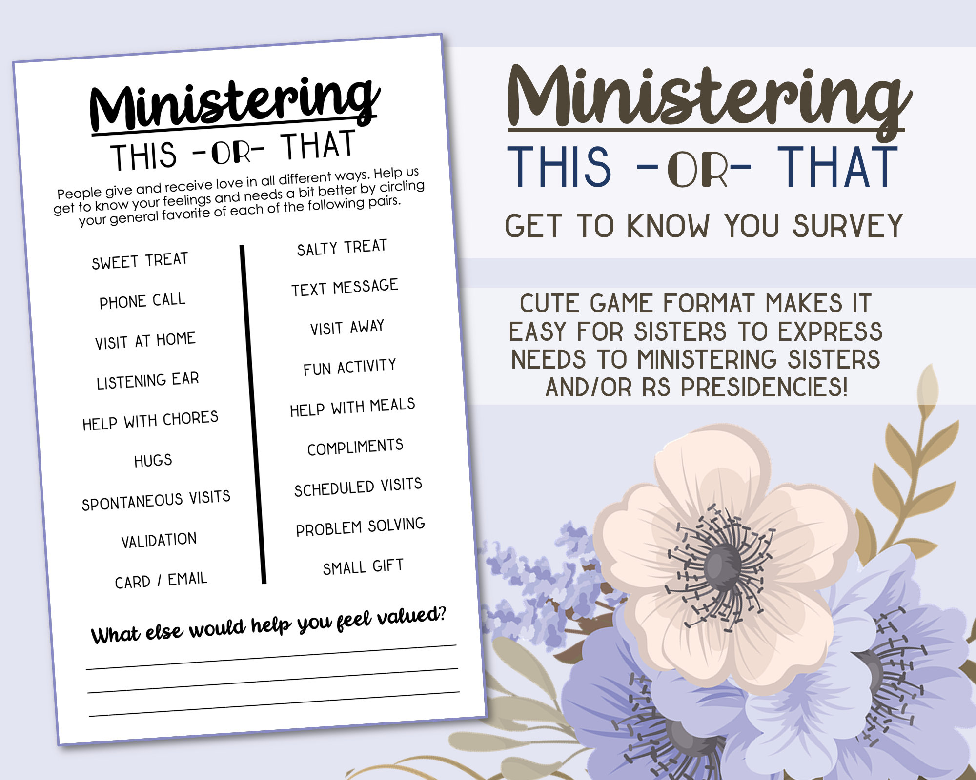 Ministering Survey This or That LDS Relief Society Get to Know Etsy