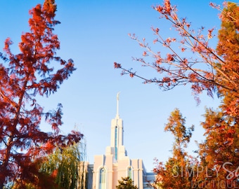 Mount Timpanogos LDS Temple Photograph - Fall Leaves - Digital Download - Printable