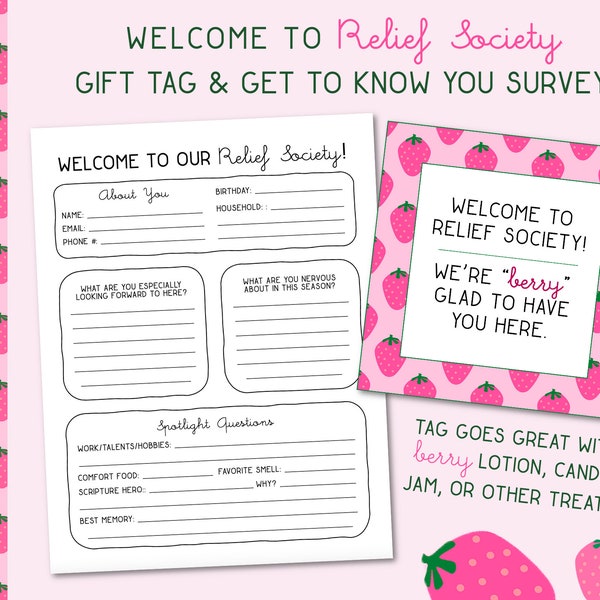 Welcome to Relief Society Gift Tag and Get to Know You Survey - LDS Printable - New to the Ward