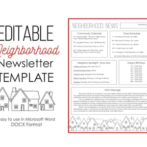 2 Page Newsletter Template for Microsoft Word - Neighborhood Subdivision HOA - EDITABLE - Instant Download - Printable