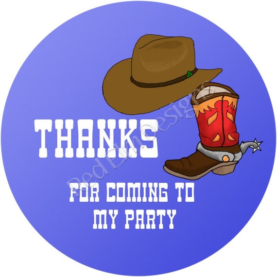 Cowboy Stickers (blue) - Sheet of 20 - 2" round. Cowboy Birthday Party Favors. 2 Inch Round Cowboy Stickers Il_570xn