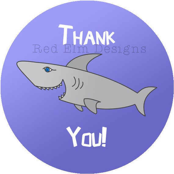 Shark Stickers - Sheet of 20 - 2" round. Shark Birthday Party Favors. 2 Inch Round Shark Stickers Il_570xn