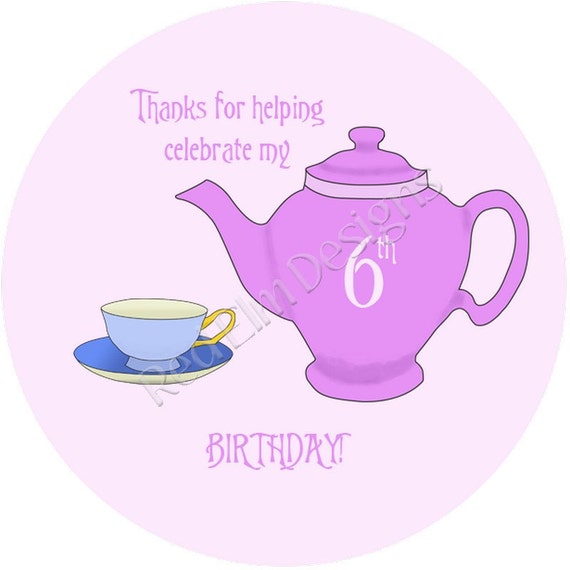 Teapot & Teacup Tea Party Stickers - Sheet of 20 - 2" round. Teacup Birthday Party Favors. 2 Inch Round Tea Party Stickers Il_570xn