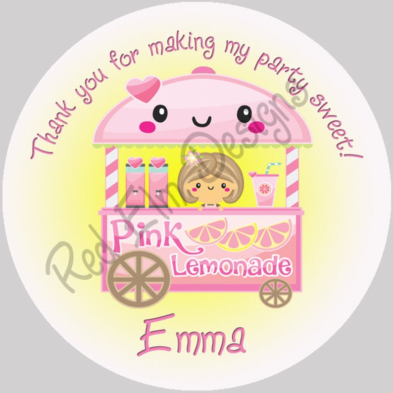 Lemonade Birthday Party Favors Sheet of 20-2 round Lemonade Party Stickers 2 Inch Round Lemonade Birthday Party Stickers