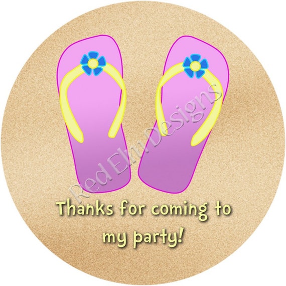 Flip Flop Sandals Beach Party Stickers - Sheet of 20 - 2" round. Beach Flip Flop Birthday Party Favors. 2 Inch Beach Flip Flop Stickers Il_570xn