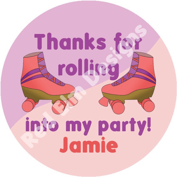 Roller Skate Stickers Personalized- Sheet of 20 - 2" round. Roller Skate Birthday Party Favors. 2 Inch Round Skate Stickers Il_570xn