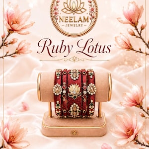 Handgjorda sidenarmband med kundanstenar – Ruby Lotus Festive Jewelry