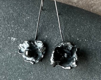 asymmetrical sterling silver water castings earrings with organic contemporary style by AnvilArtifacts