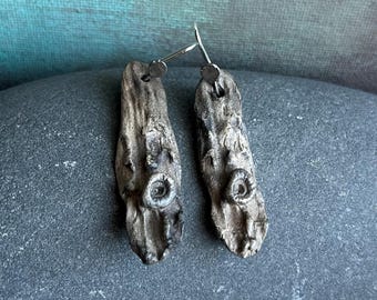 asymmetrical ceramic tree bark shard earrings with sterling silver ear wires by AnvilArtifacts