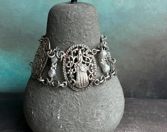 pearl bracelet with romantic antique European scenes by AnvilArtifacts, medium to large