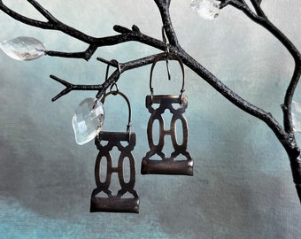 Sterling lattice and arch earrings by AnvilArtifacts, rustic elegance, unique jewelry