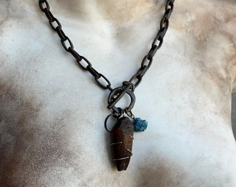 rare St Lawrence Island artifact necklace, Celtic ring money, blue apatite by AnvilArtifacts