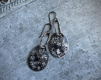 mixed metal textured shield and hammered hoop earrings by AnvilArtifacts