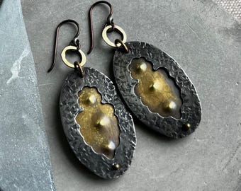 textured mixed metal ancient modern style earrings by AnvilArtifacts, artisan jewelry