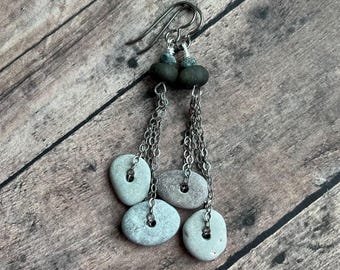 beach pebble and golden obsidian earrings by Anvilartifacts, nature inspired organic design