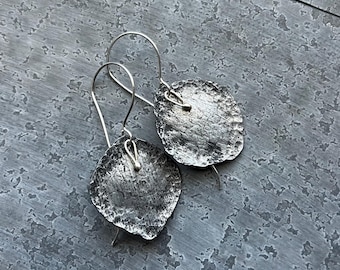 mixed metal rolling mill and hammer textured artisan shield earrings by AnvilArtifacts
