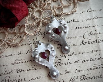 sterling silver bleeding heart earrings with faceted ruby briolettes by AnvilArtifacts