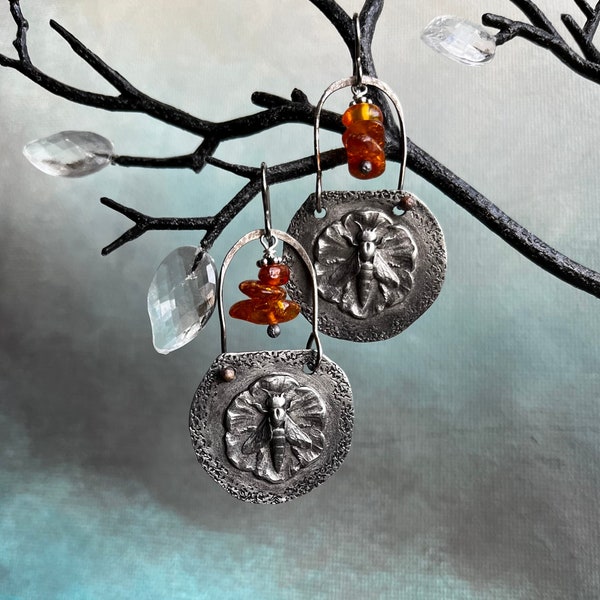 Honey bee earrings by AnvilArtifacts, mixed metal jewelry, bee jewelry