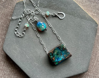 opal necklace with adjustable length sterling silver chain and handcrafted sterling clasp by AnvilArtifacts