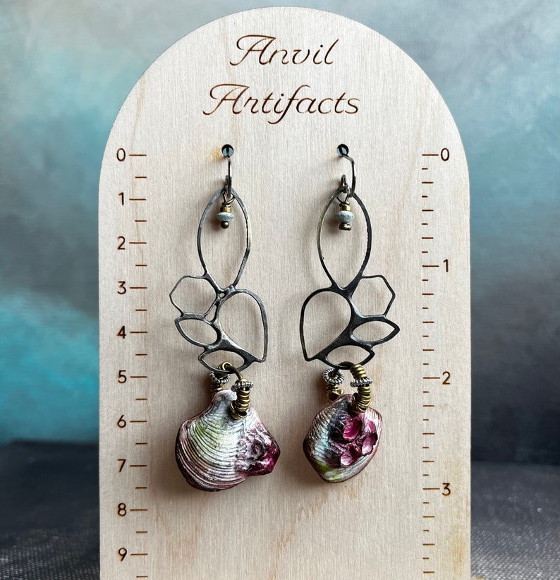 ceramic seashells with barnacles earrings by AnvilArtifacts with a positive negative framework, tidal pool, darkened metal, ceramic jewelry image 9