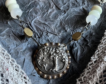 Paris Orchid Tree necklace with hemimorphite stone beads by AnvilArtifacts, mixed metals