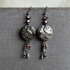 garnet earrings with performing Fleas at the Circus by AnvilArtifacts, whimsical, unique artisan jewelry, mixed metal jewelry Bild 3