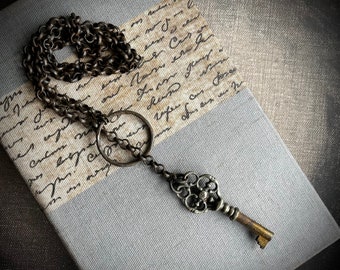 Y necklace with antique European skeleton key by AnvilArtifacts, lariat necklace, mixed metal jewelry