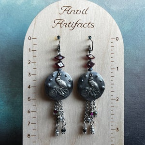 garnet earrings with performing Fleas at the Circus by AnvilArtifacts, whimsical, unique artisan jewelry, mixed metal jewelry image 9