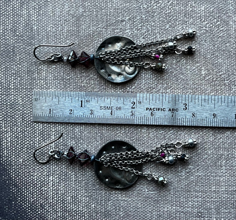garnet earrings with performing Fleas at the Circus by AnvilArtifacts, whimsical, unique artisan jewelry, mixed metal jewelry image 10