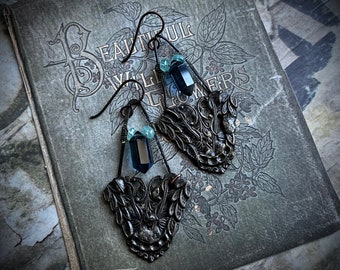 Mysterious Midnight earrings by AnvilArtifacts, Ancient Hoard series, ancient style jewelry, rustic elegance