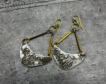 mixed metal industrial style earrings by AnvilArtifacts, modern bohemian, rustic jewelry, unique textured metal earrings,