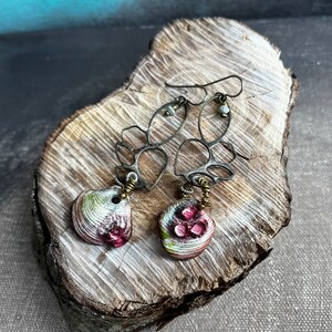 ceramic seashells with barnacles earrings by AnvilArtifacts with a positive negative framework, tidal pool, darkened metal, ceramic jewelry image 8