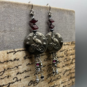 garnet earrings with performing Fleas at the Circus by AnvilArtifacts, whimsical, unique artisan jewelry, mixed metal jewelry Bild 7