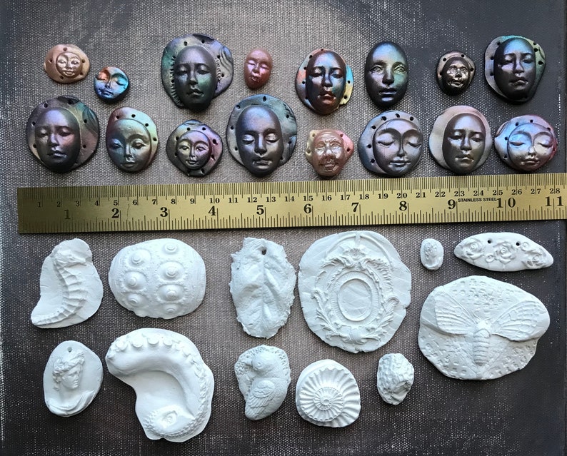 Faux Raku tutorial supply kit by AnvilArtifacts, practice pieces, polymer faces, paintable clay blanks, air dry clay, unfinished cabochons image 9