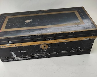 Antique Tole Cash Box Tin Box Document Box Till