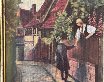 Oil Painting Original Painting of European Village Scene Landscape