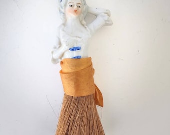 Half Doll Whisk Brush Porcelain Half Doll Whisk Broom Antique