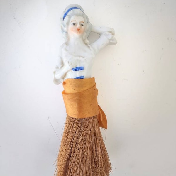 Half Doll Whisk Brush Porcelain Half Doll Whisk Broom Antique