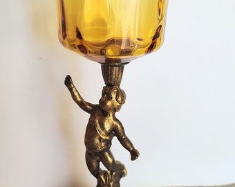 Cherub Amber Glass Candle Holder Compote