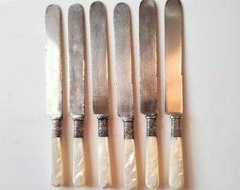 Antique Sterling Pearl Handle Knives Mother of Pearl Flatware