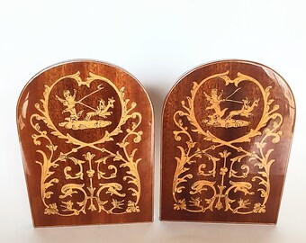 Antique Bookends Italian Marquetry Inlay Sorrento