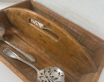 Wood Cutlery Box Knife Tray Primitive Country Handled Box